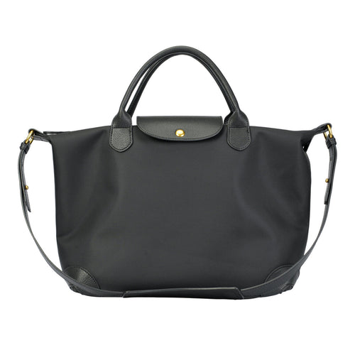 Large Capacity Water-Resistant Nylon Handbag with Genuine Leather Trim – Convertible Top Handle & Crossbody Bag