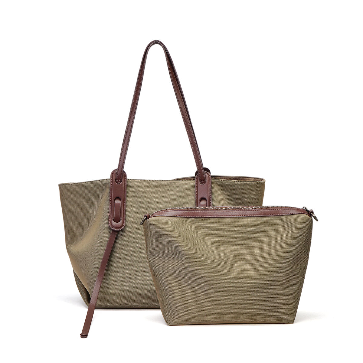Large Water-Resistant Nylon Tote Bag 2-in-1 Set – Lightweight Commuter Shoulder Bag with Removable Zip Pouch