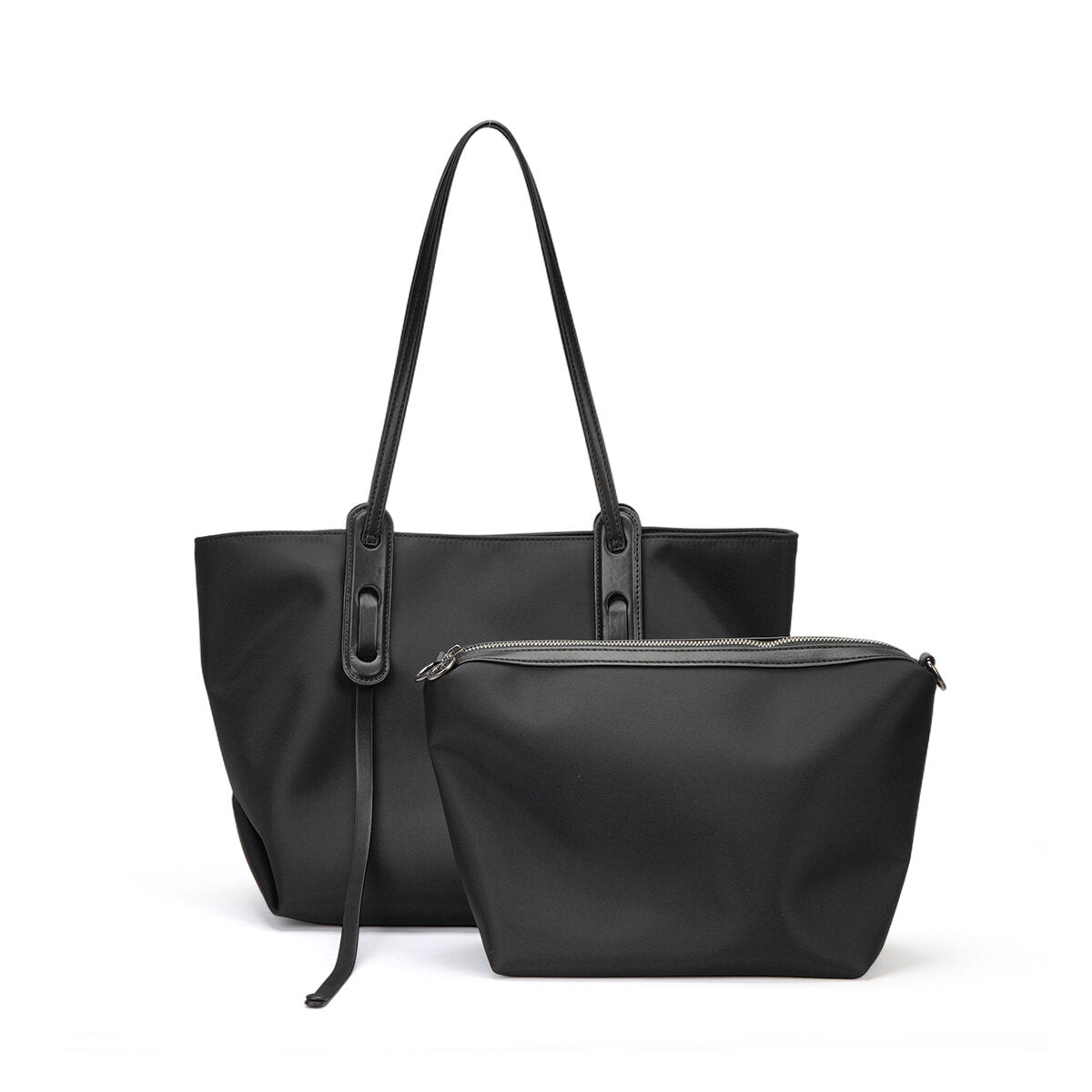 Large Water-Resistant Nylon Tote Bag 2-in-1 Set – Lightweight Commuter Shoulder Bag with Removable Zip Pouch