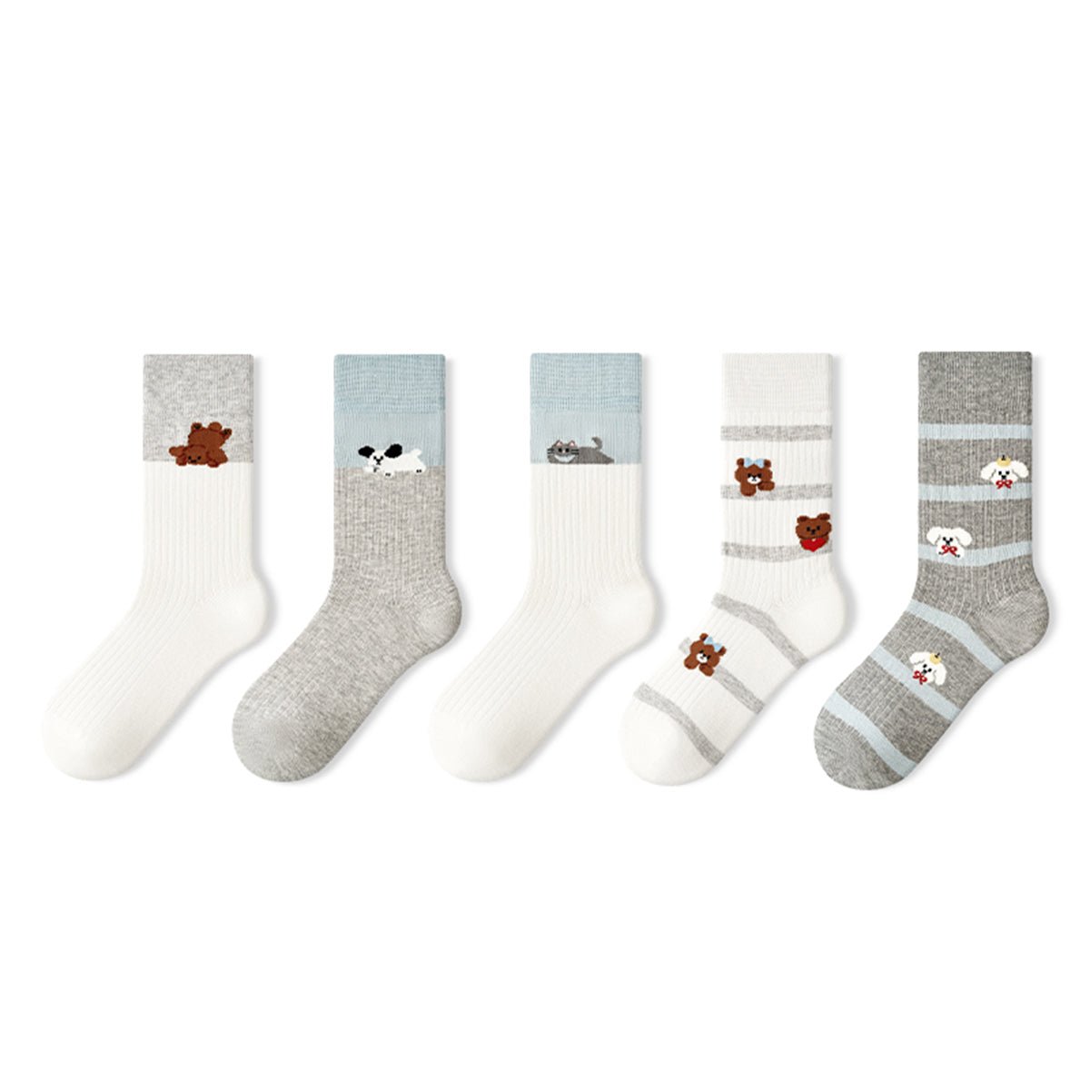 Lazy Dog Kawaii Animal Mid - Calf Socks – Women's 5 - Pair All - Season Crew Set