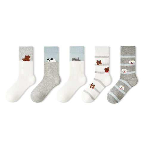 Lazy Dog Kawaii Animal Mid-Calf Socks – Women's 5-Pair All-Season Crew Set