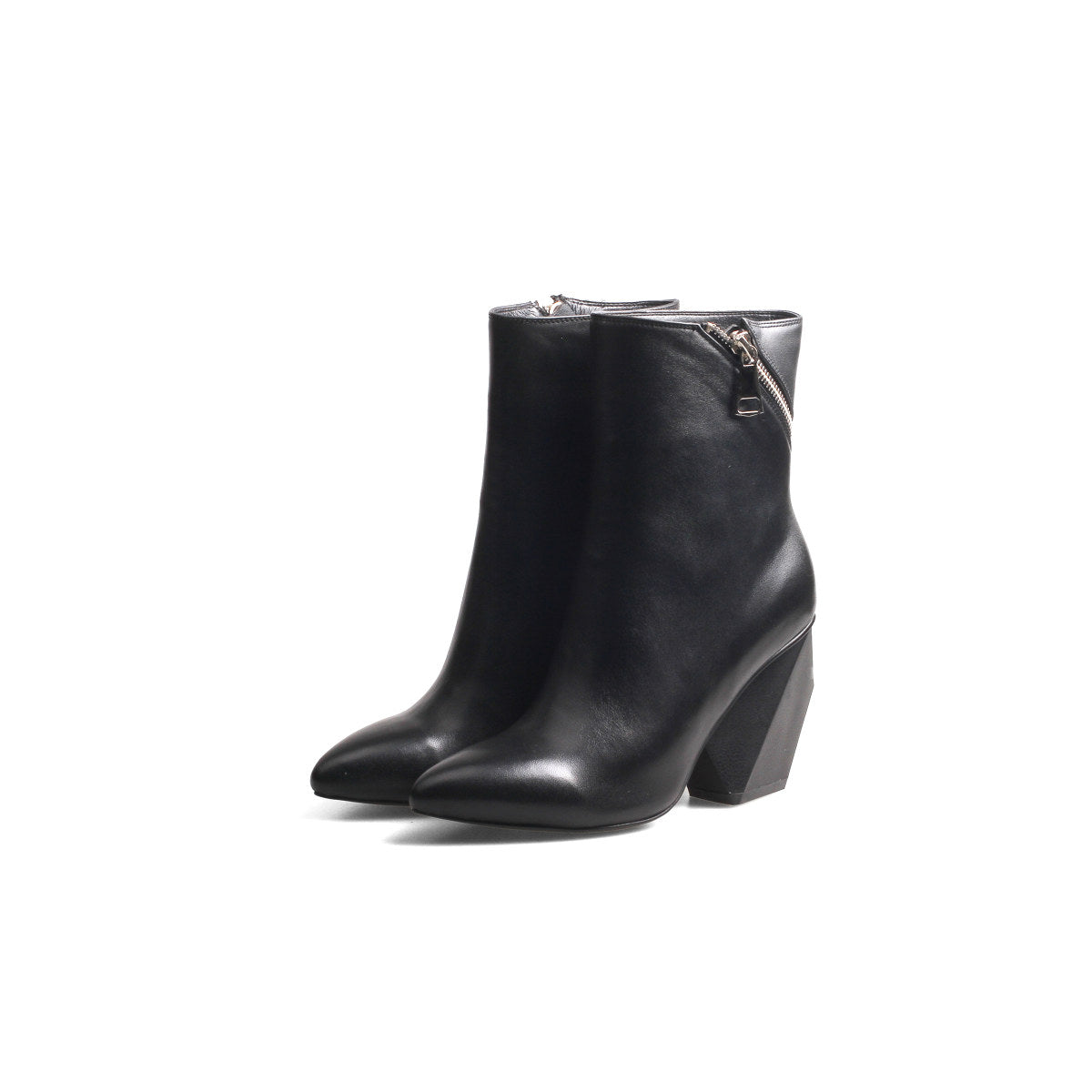 leather ankle boots with slanted zipper all black 6