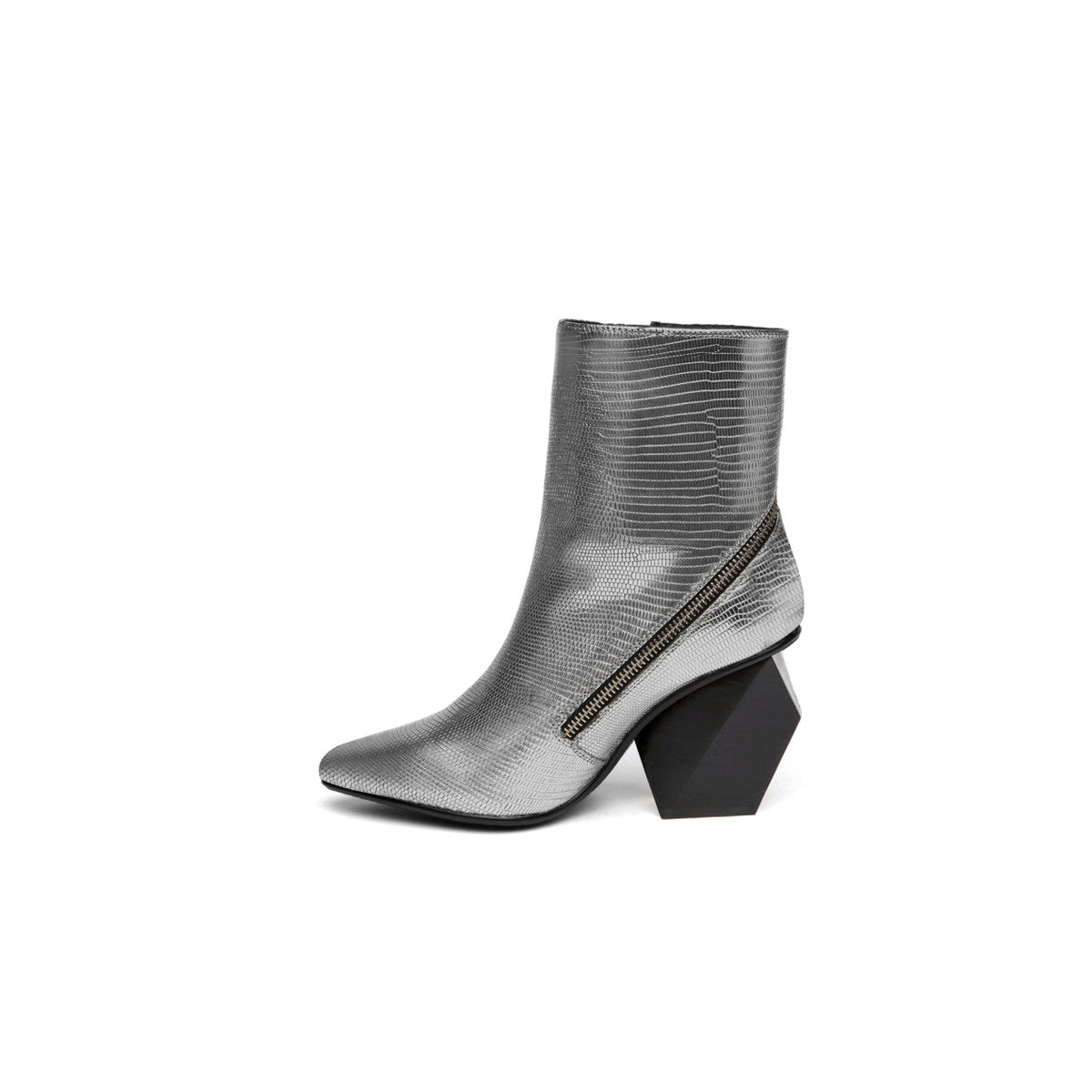 leather ankle boots with slanted zipper all gun 1