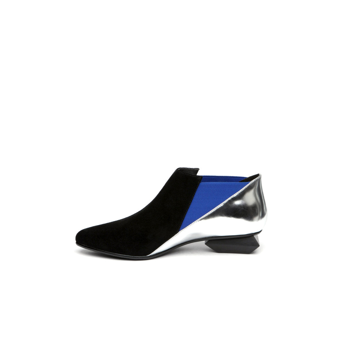 leather ankle boots with trapezoidal heels all blue 1