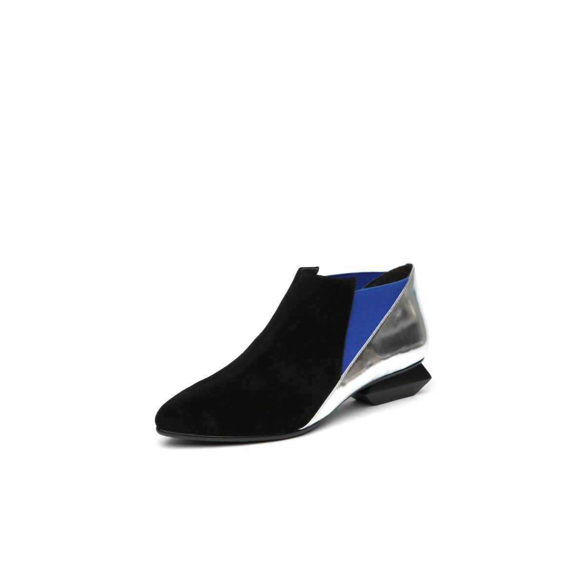 leather ankle boots with trapezoidal heels all blue 2