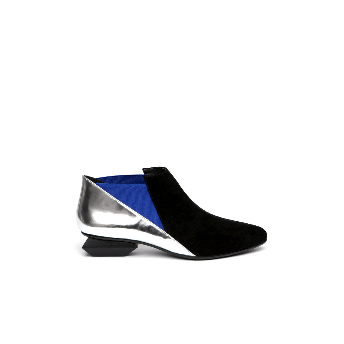 leather ankle boots with trapezoidal heels all blue 4