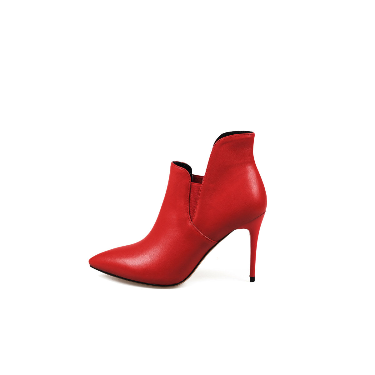leather asymmetrical ankle boots all red 1
