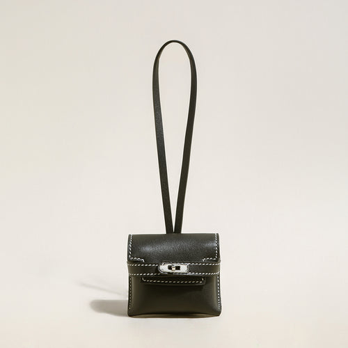 leather crafted airpods case wrist pouch black 1