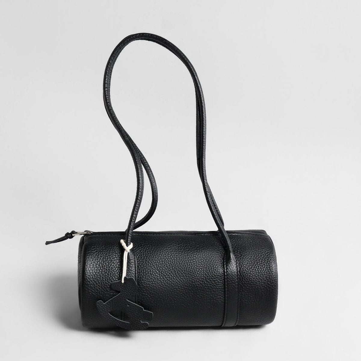 Leather Cylinder Crossbody Bag – Lychee Grain Shoulder Bag