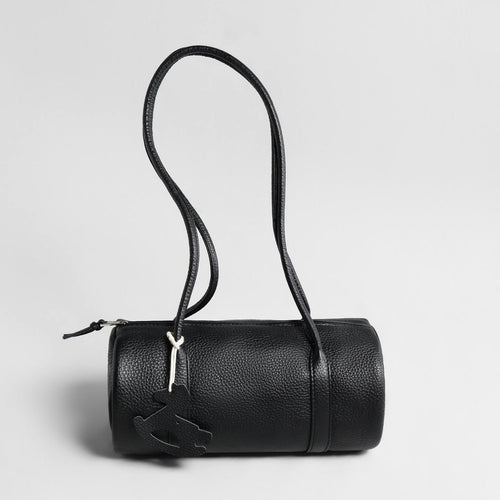 Leather Cylinder Crossbody Bag – Lychee Grain Shoulder Bag