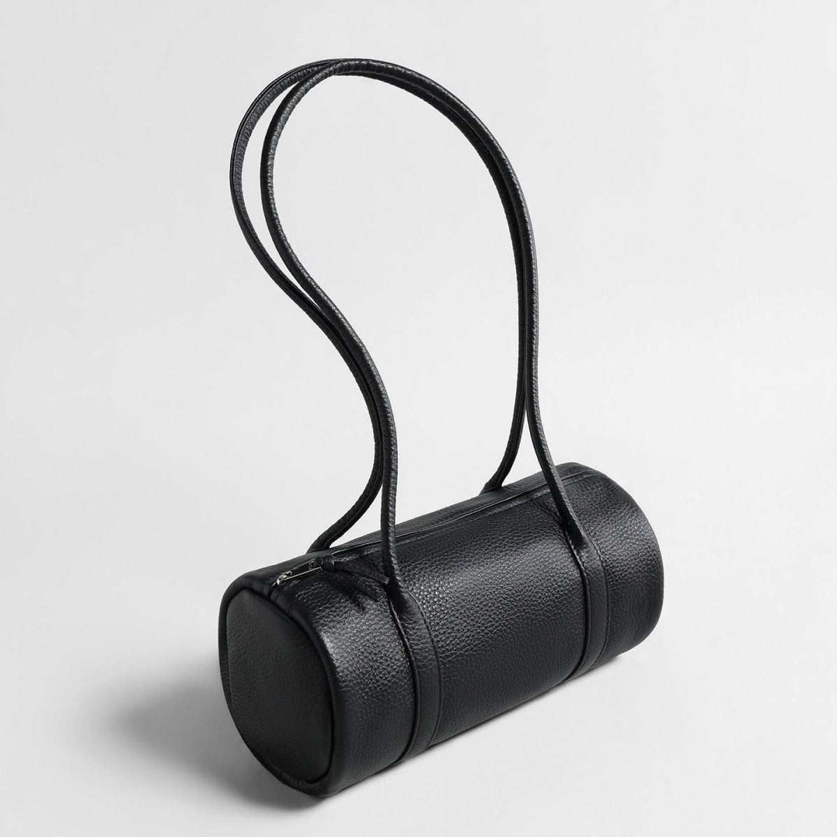 Leather Cylinder Crossbody Bag – Lychee Grain Shoulder Bag