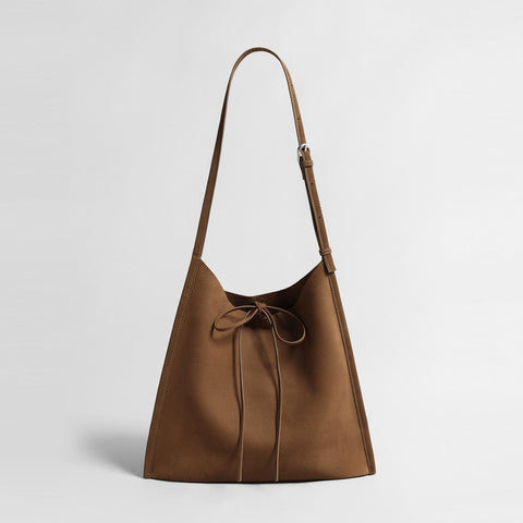Leather Drawstring Tote Bag – Large Capacity Adjustable Shoulder Bag