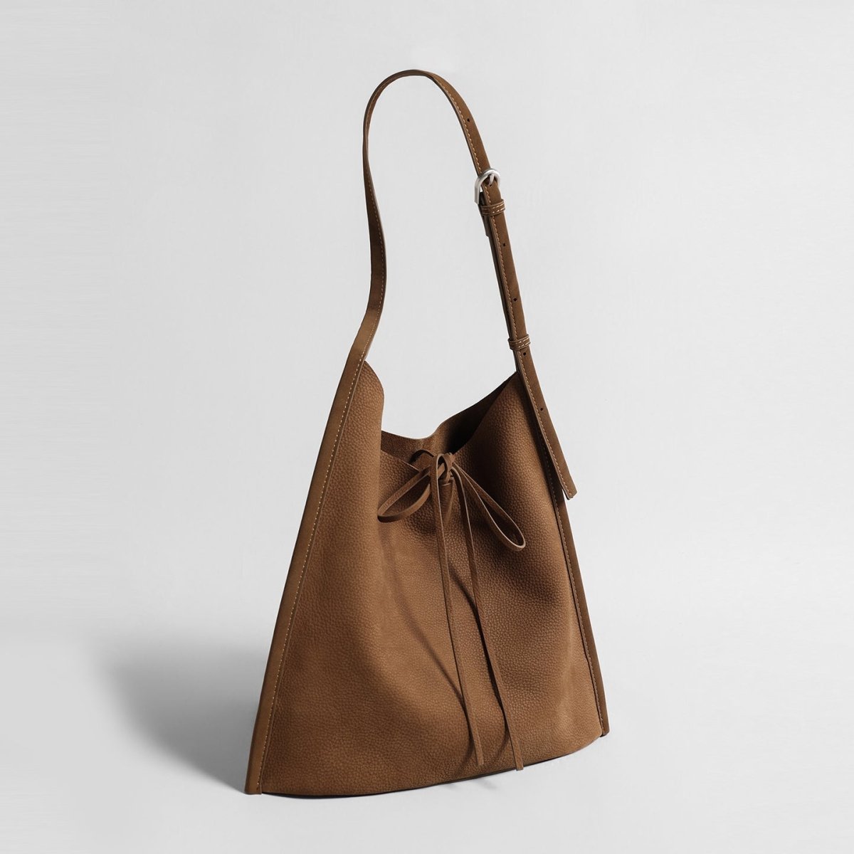 Leather Drawstring Tote Bag – Large Capacity Adjustable Shoulder Bag