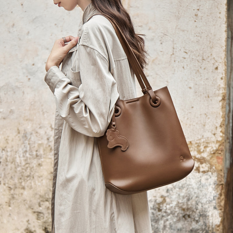 Leather Horse Charm Tote Bag
