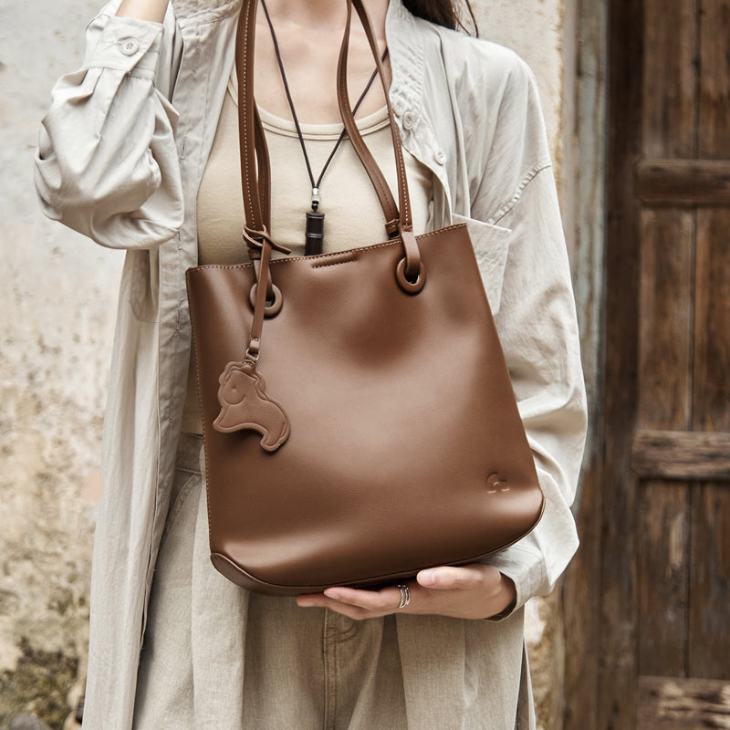 Leather Horse Charm Tote Bag