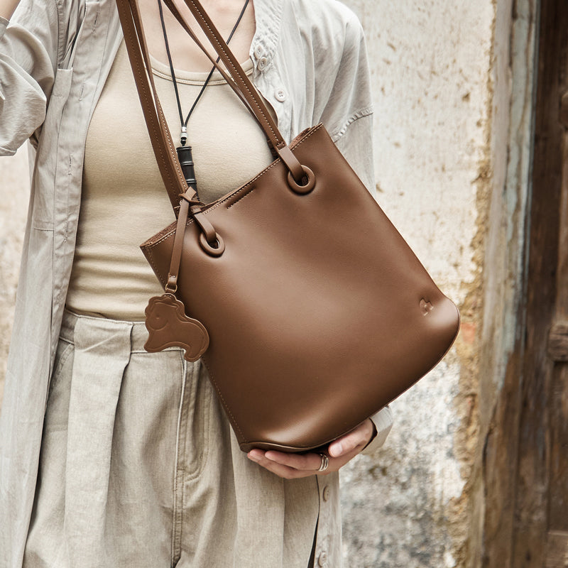 Leather Horse Charm Tote Bag