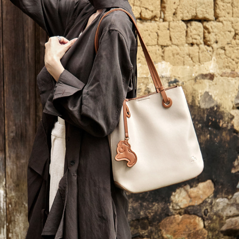Leather Horse Charm Tote Bag