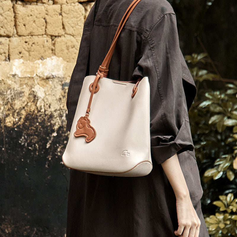 Leather Horse Charm Tote Bag