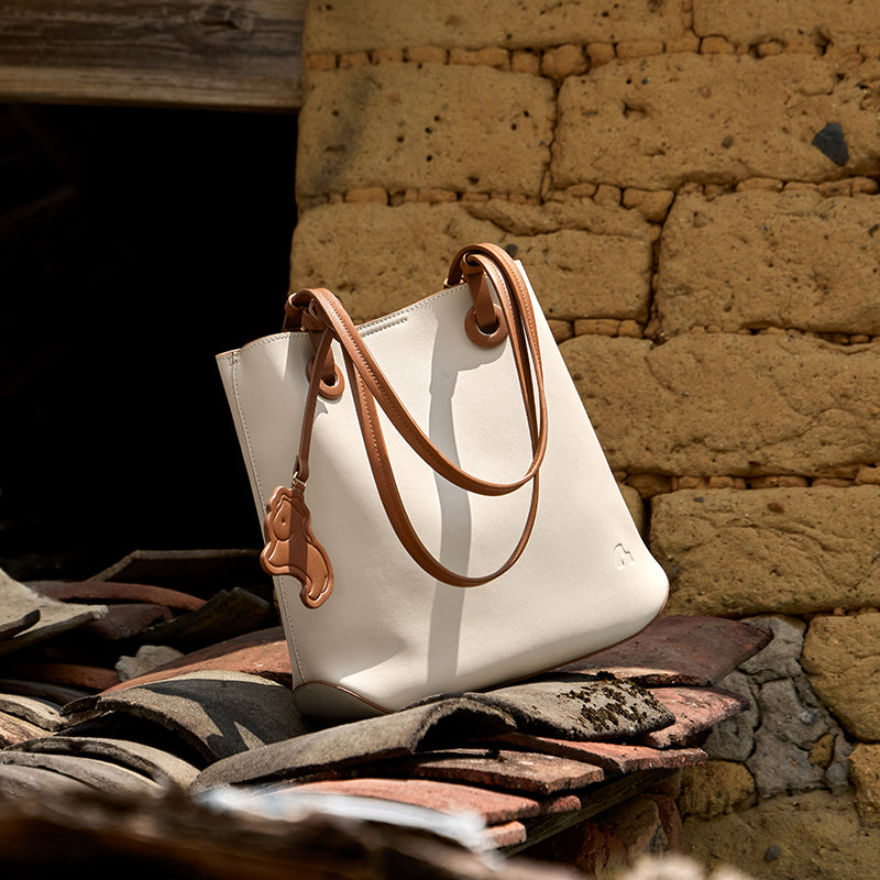 Leather Horse Charm Tote Bag