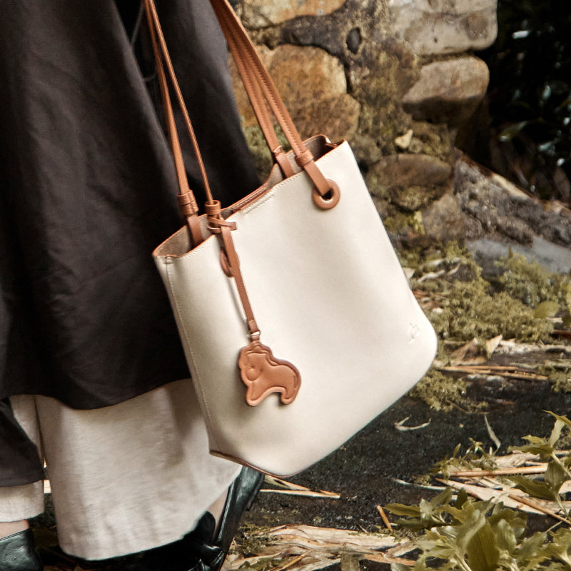 Leather Horse Charm Tote Bag