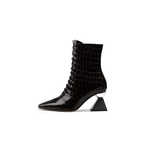 leather lace up ankle boots all black 1