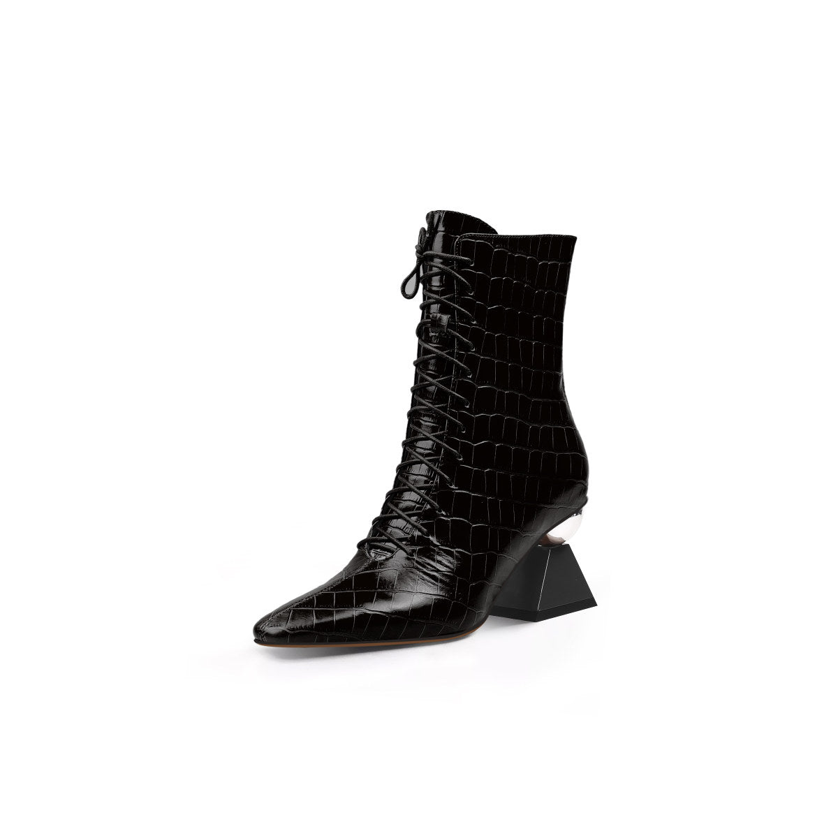 leather lace up ankle boots all black 2