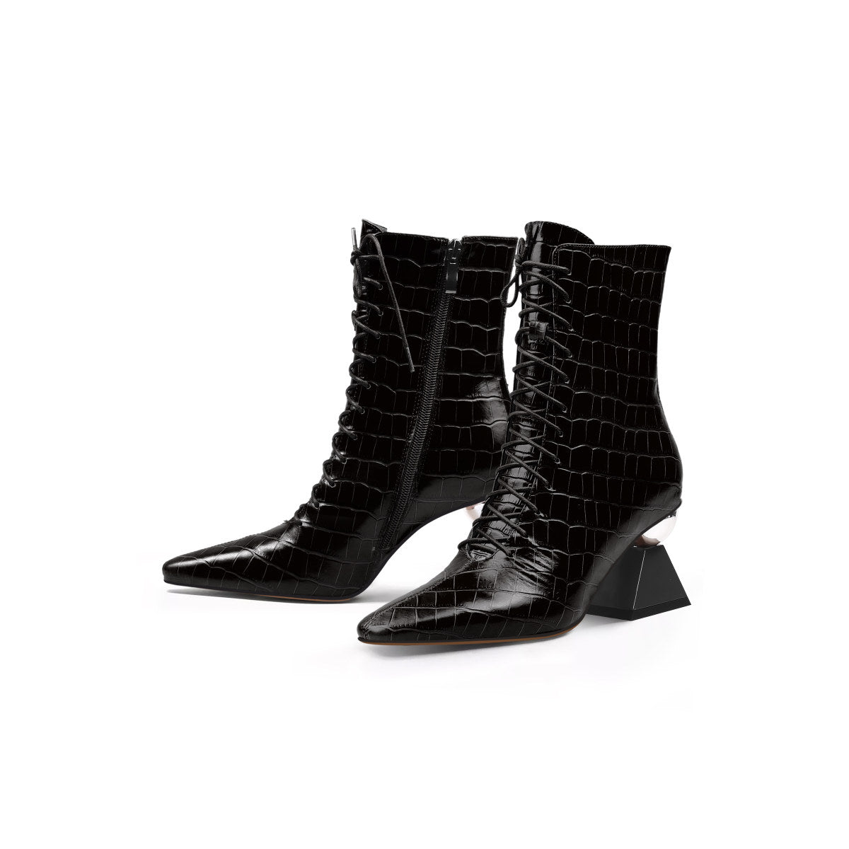 leather lace up ankle boots all black 6