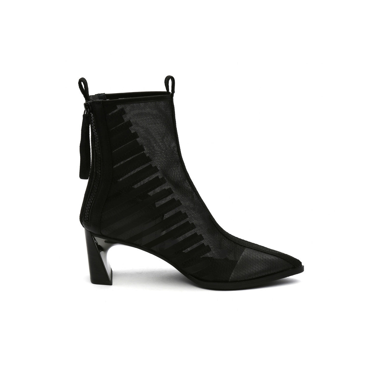 leather trimmed mesh ankle boots all black 3