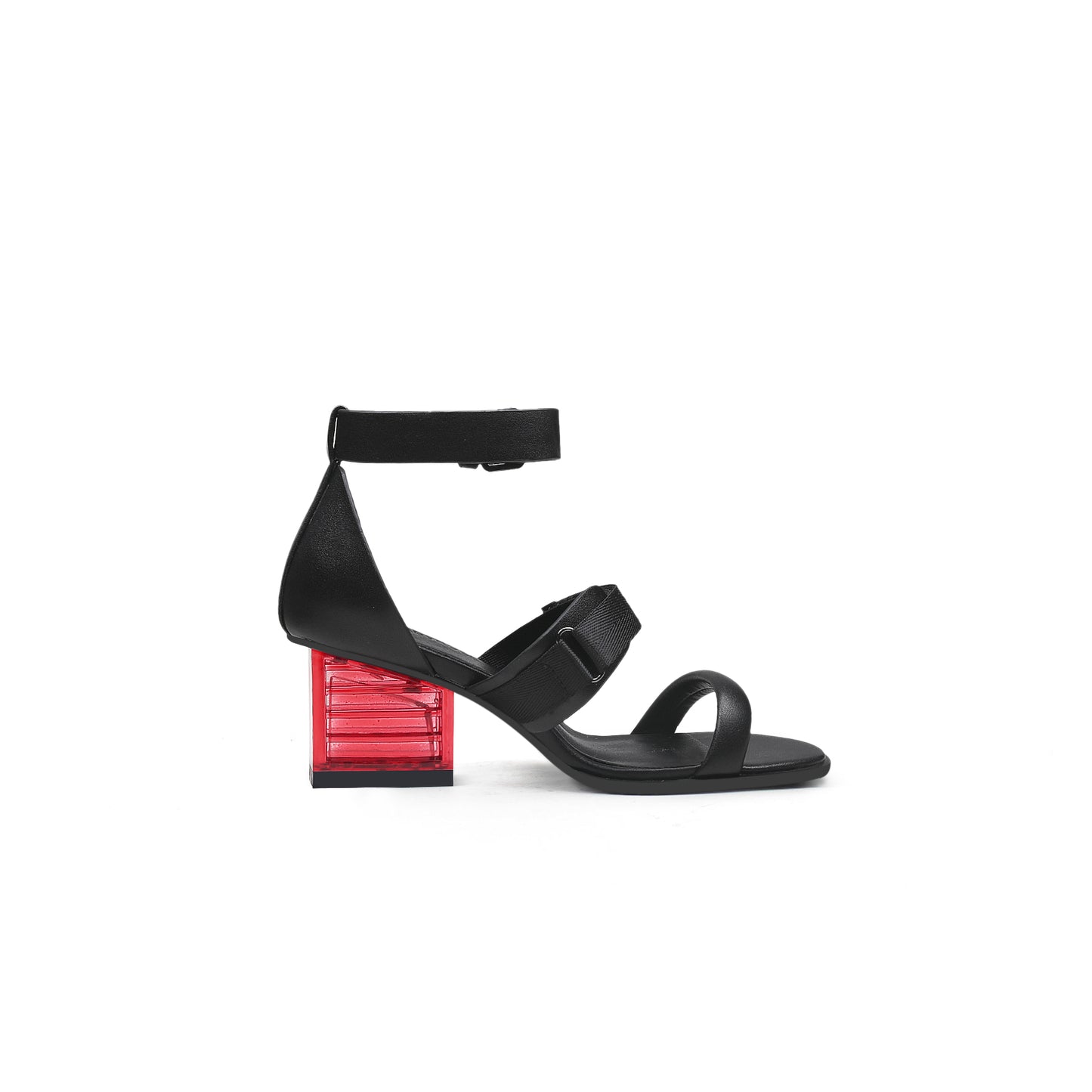 leather wrap strap sandals with glass heels all black 3