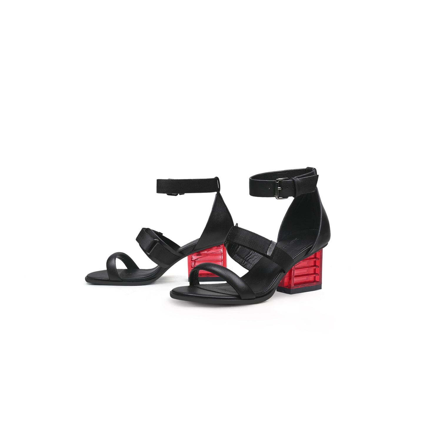 leather wrap strap sandals with glass heels all black 6