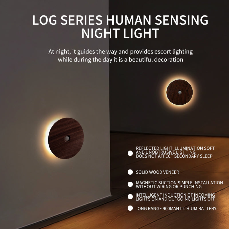 led wireless rechargeable motion sensor night light [natural walnut] 3