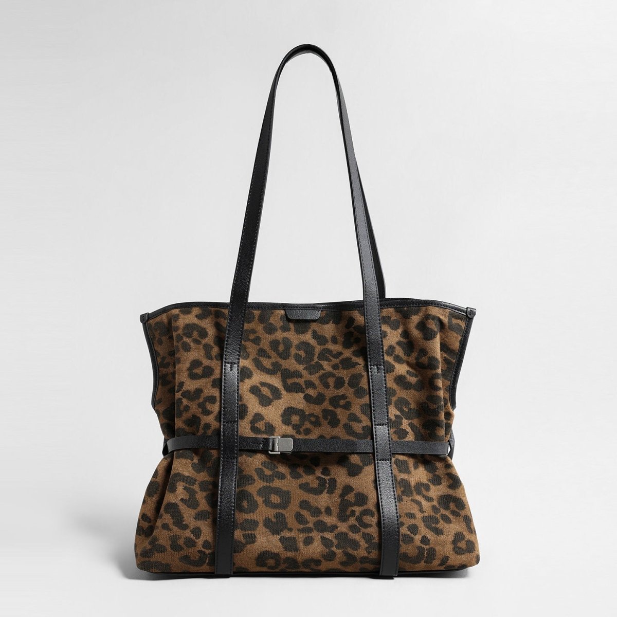 Leopard Print Canvas Tote Bag – Adjustable Buckle Harness Shoulder Bag