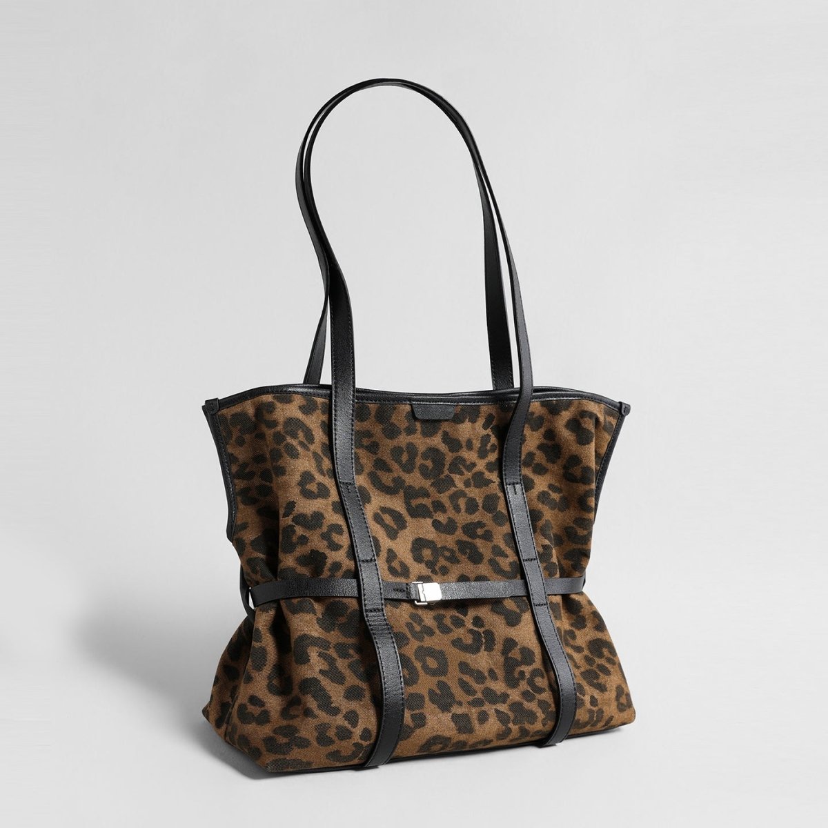 Leopard Print Canvas Tote Bag – Adjustable Buckle Harness Shoulder Bag