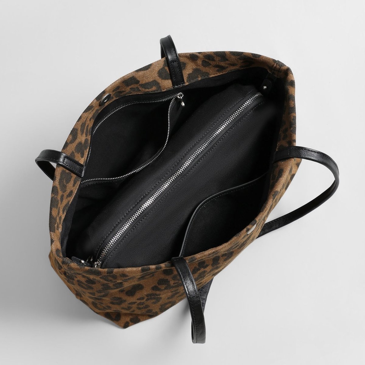 Leopard Print Canvas Tote Bag – Leather Strap Shoulder Bag with Snap Closure