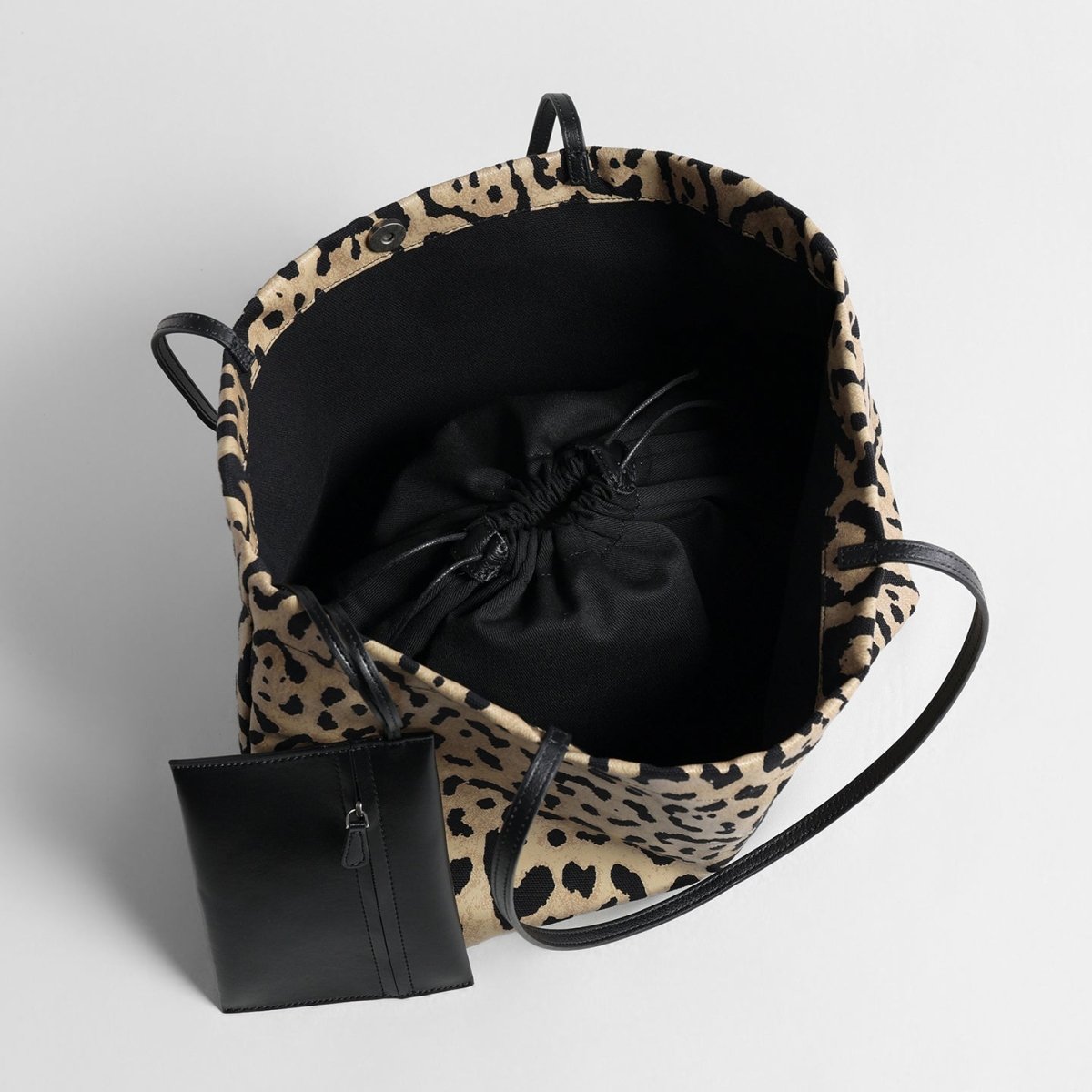 Leopard Print Canvas Tote Bag – Large Shoulder Bag with Hanging Pouch