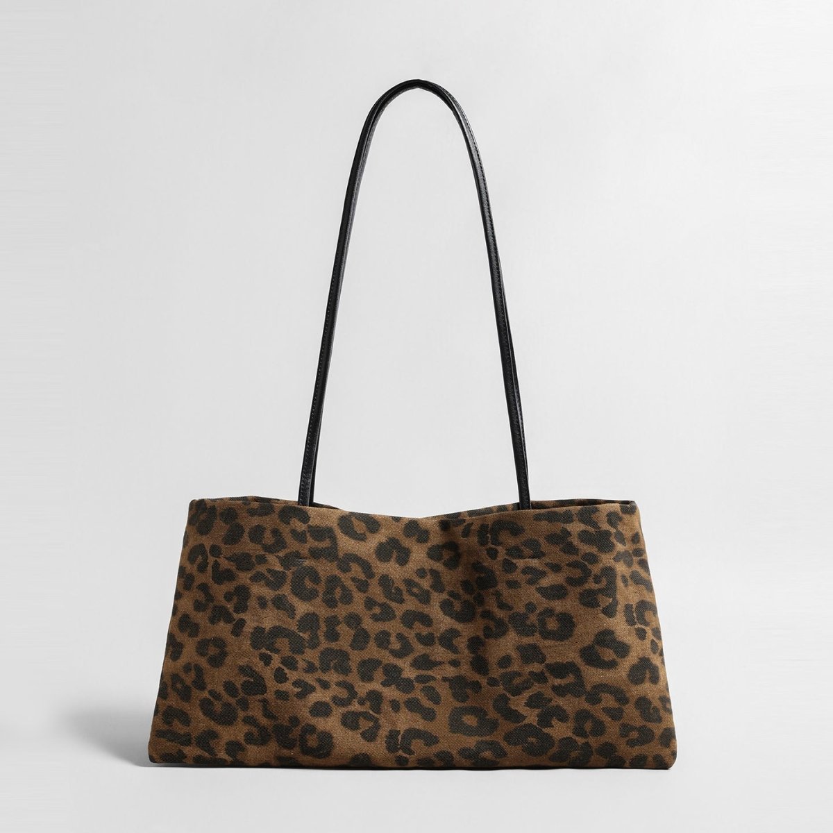 Leopard Print Canvas Tote Bag – Leather Strap Shoulder Bag