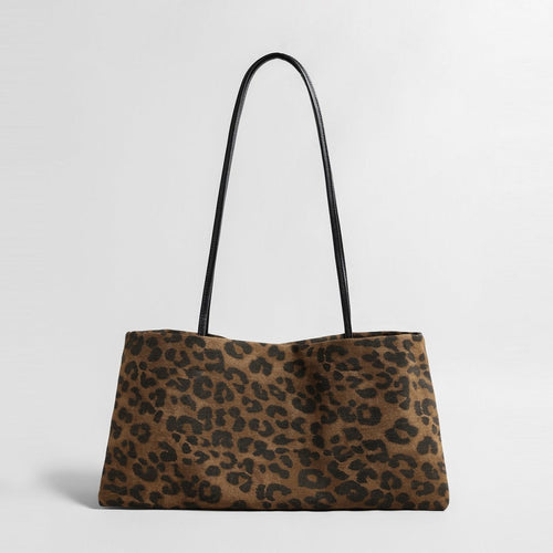 Leopard Print Canvas Tote Bag – Leather Strap Shoulder Bag