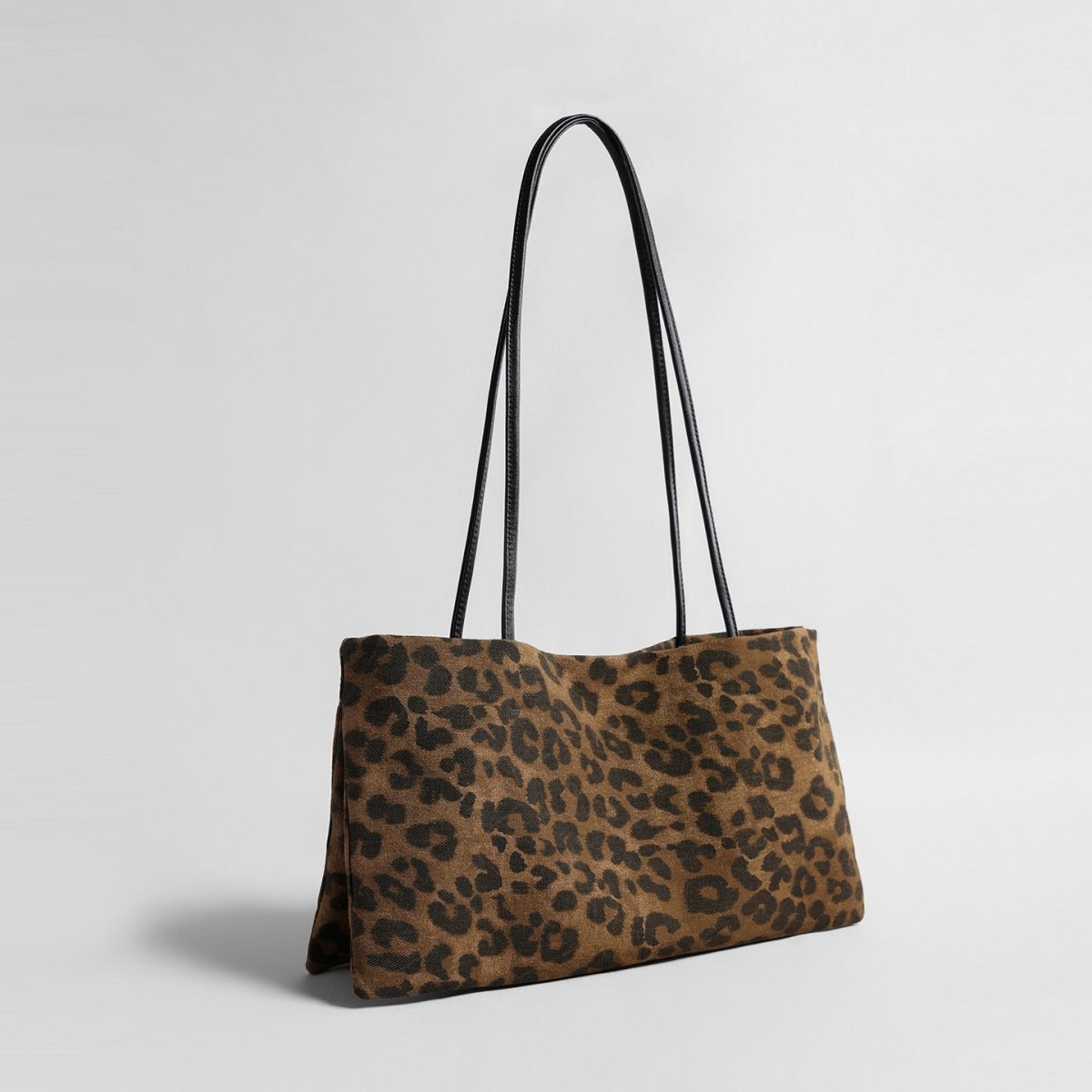 Leopard Print Canvas Tote Bag – Leather Strap Shoulder Bag