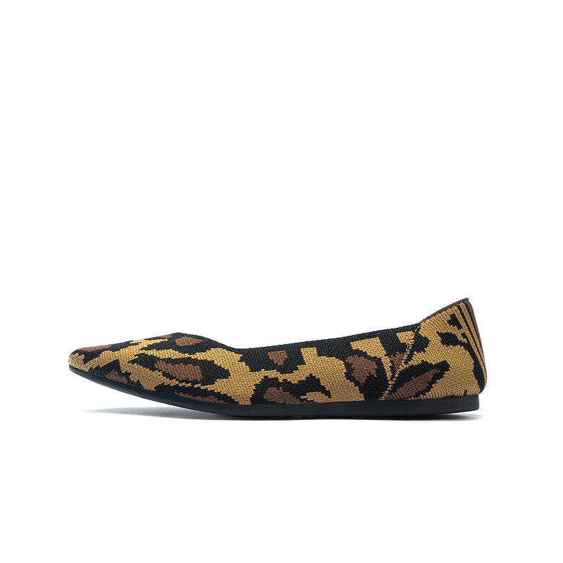 Leopard Print Pointed Toe Work Shoes – Bold Knit Ballet Flats