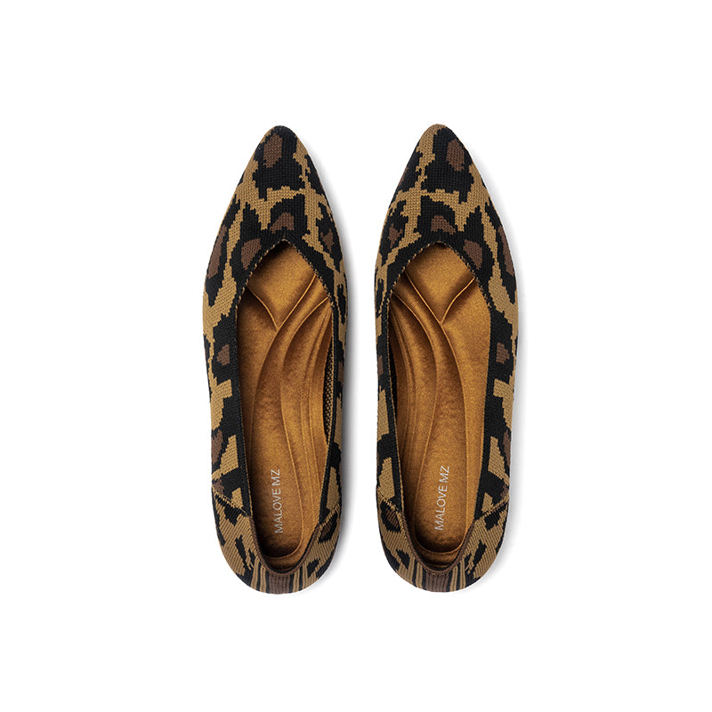 Leopard Print Pointed Toe Work Shoes – Bold Knit Ballet Flats