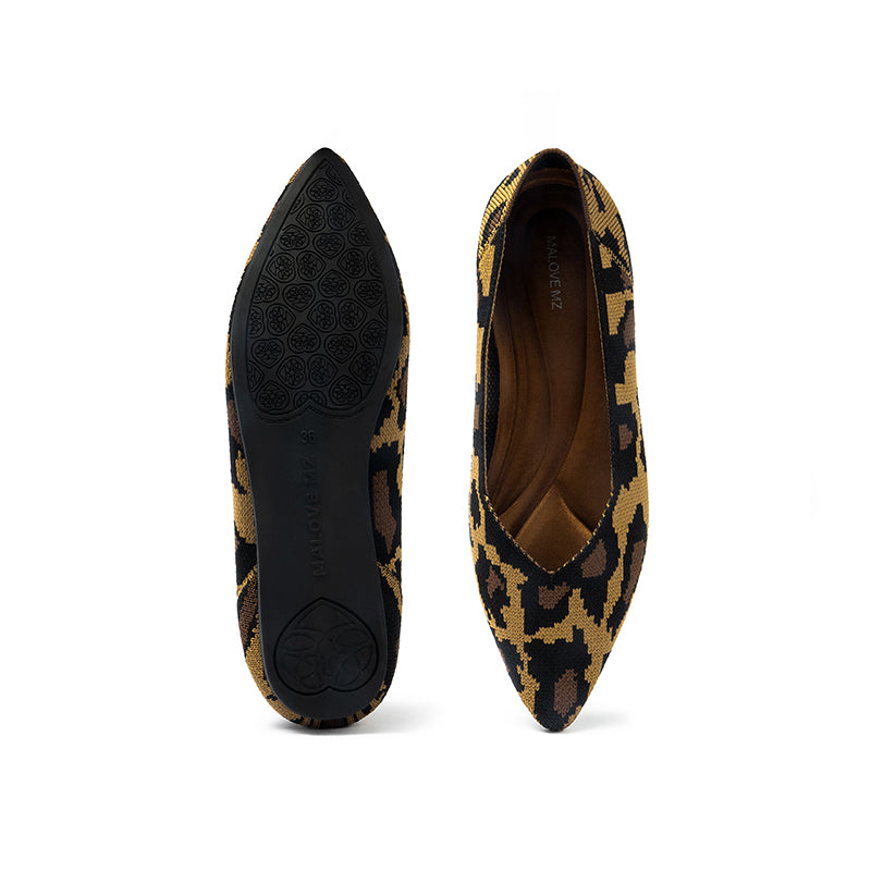 Leopard Print Pointed Toe Work Shoes – Bold Knit Ballet Flats