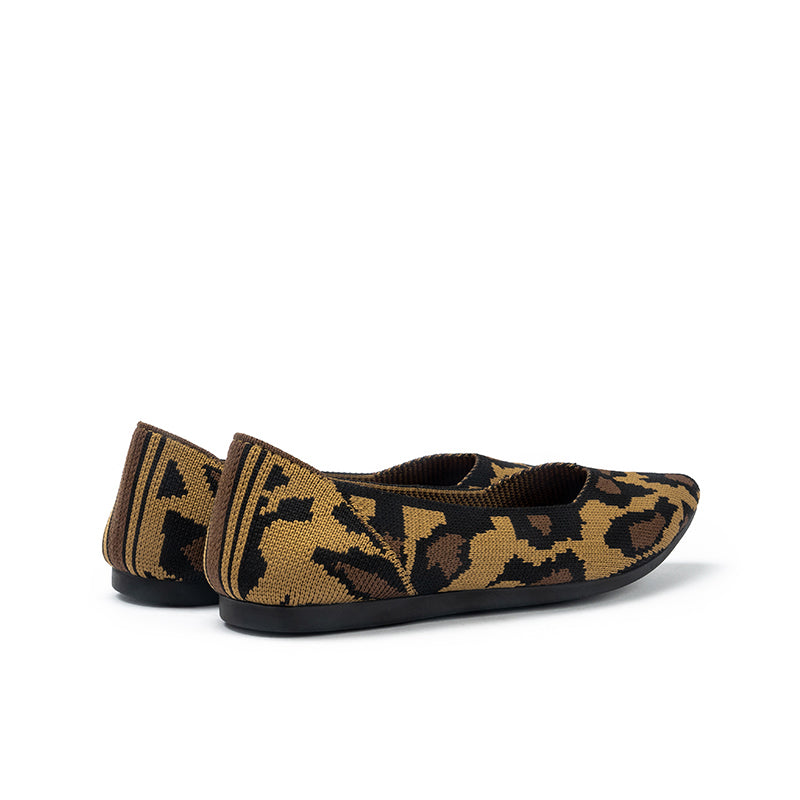 Leopard Print Pointed Toe Work Shoes – Bold Knit Ballet Flats