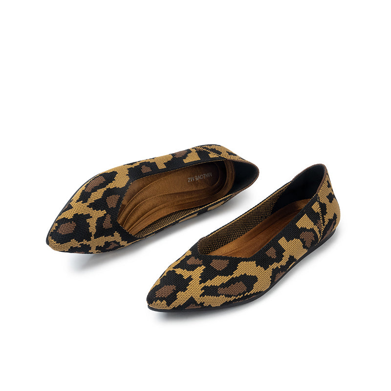 Leopard Print Pointed Toe Work Shoes – Bold Knit Ballet Flats