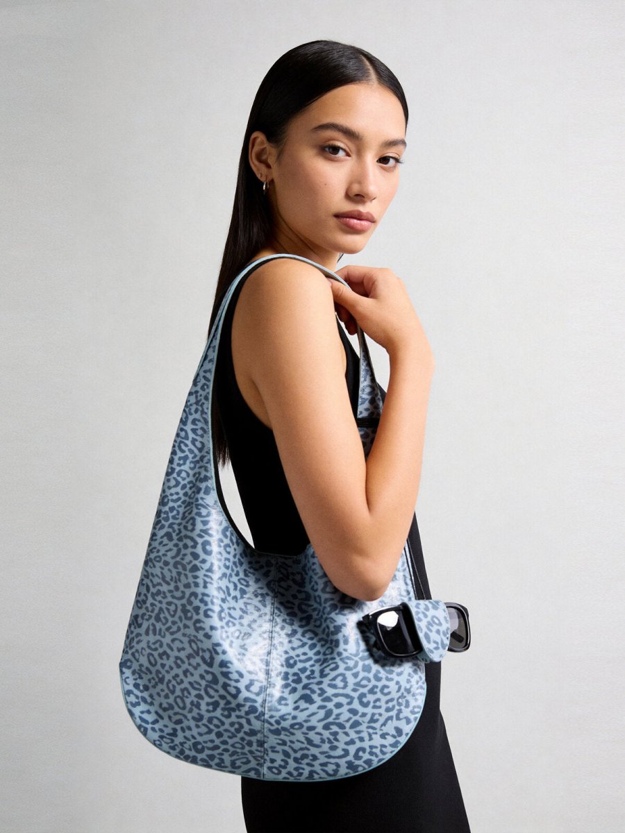 Leopard Print Soft Hobo Bag – First-Layer Calfskin Leather Shoulder Tote with Matching Pouch
