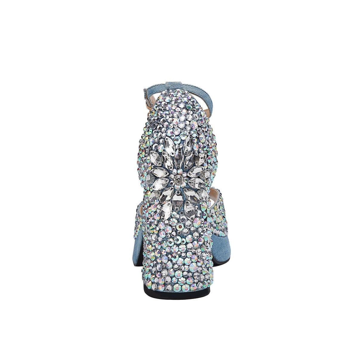 Light Blue Gem Encrusted Peep Toe Ankle Strap Sandals - 0cm