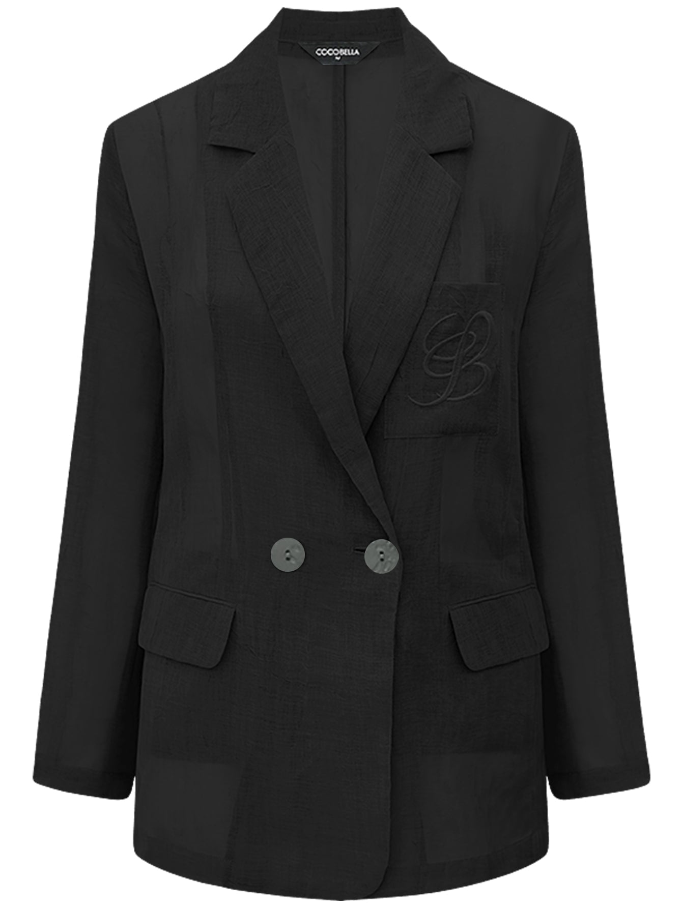 lightweight embroidered sheer blazer all black 4