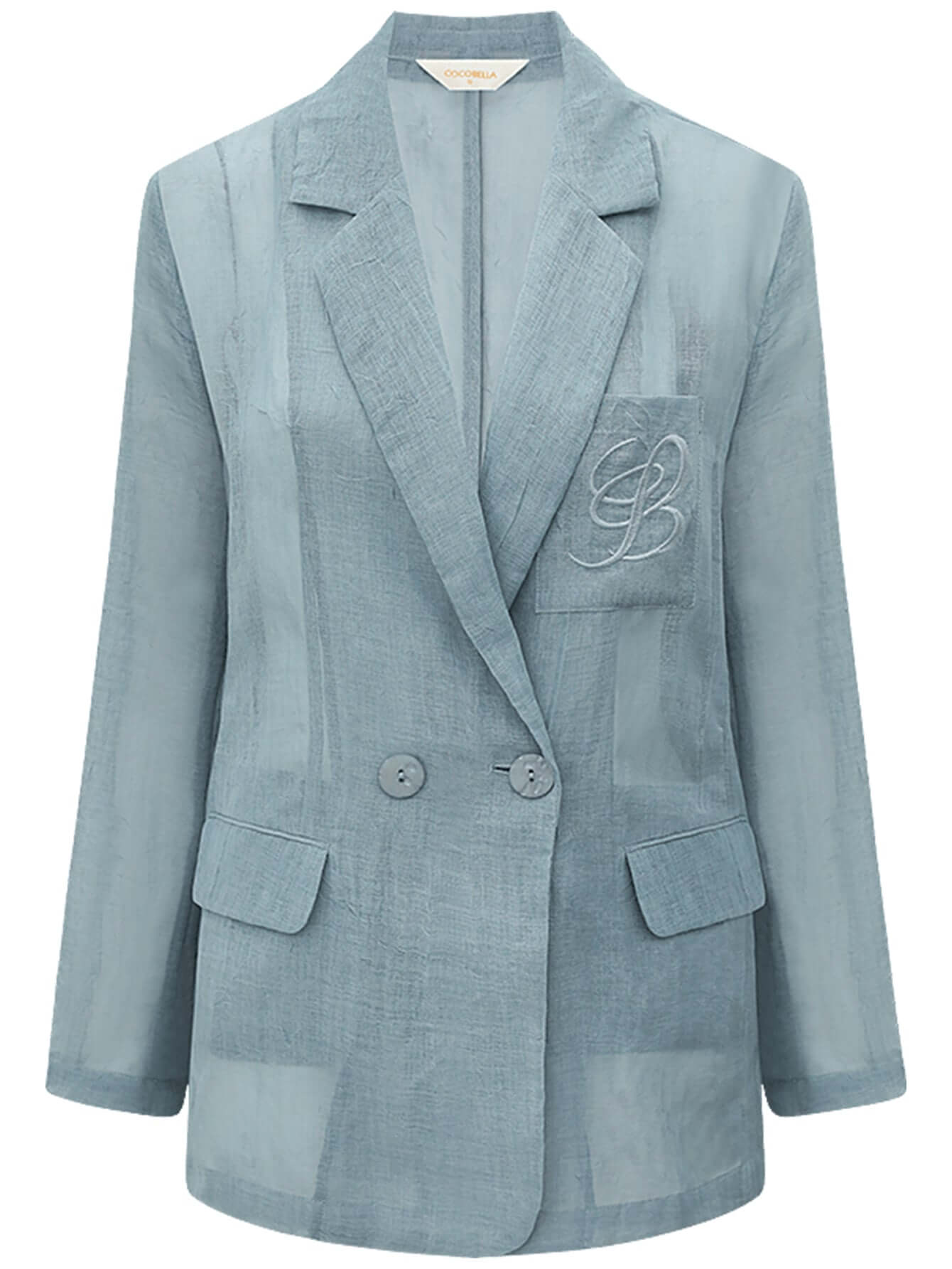 lightweight embroidered sheer blazer all blue 4