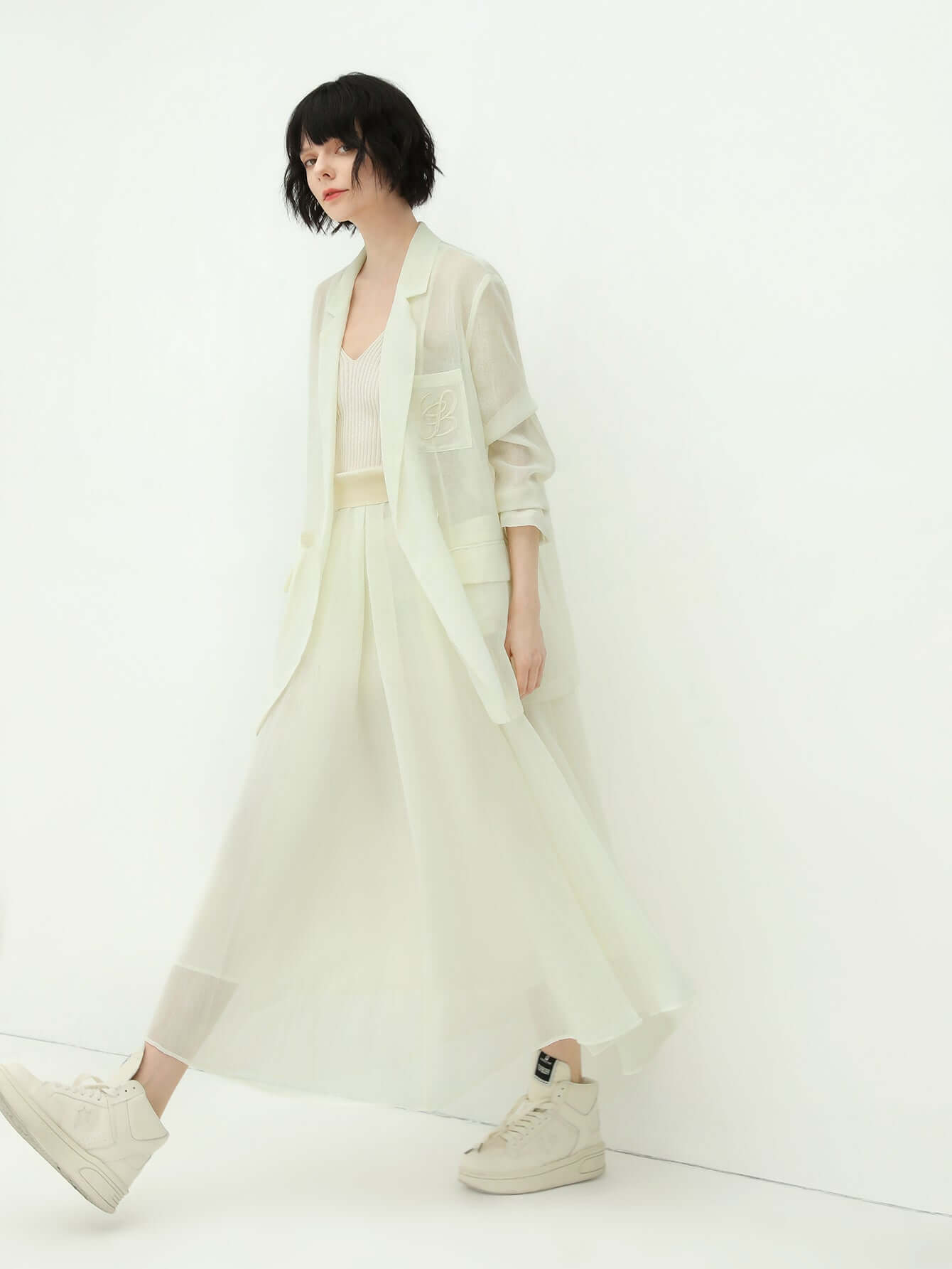 lightweight embroidered sheer blazer all white 2