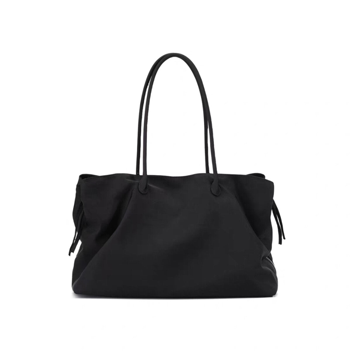 Lightweight Nylon Large Capacity Commuter Tote – Slouchy Triple-Compartment Bag with Fringe Detail