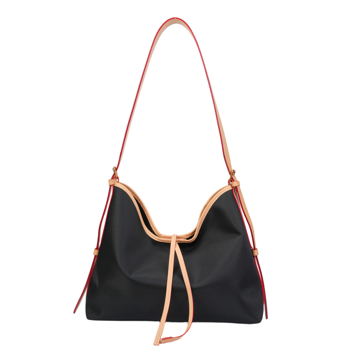 Colorblock Water-Resistant Hobo Tote Bag with Leather Trim